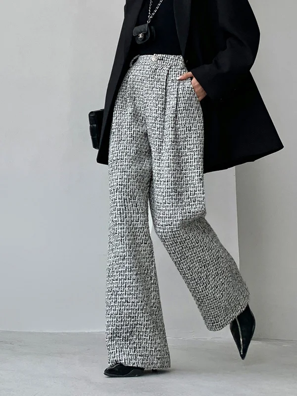 Weekend Savings Extravaganza Tweed Wide Graceful Leg Dress Pants