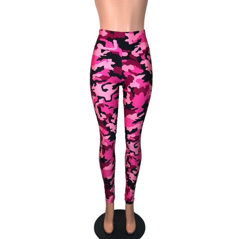 Weekend Savings Spectacular Pink & Black Camo Camouflage High Waist Leggings Pants