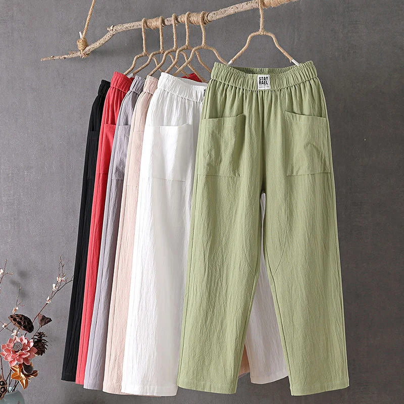 Weekend Bargains to Celebrate 【Cotton And Linen】Solid Color Casual Trousers