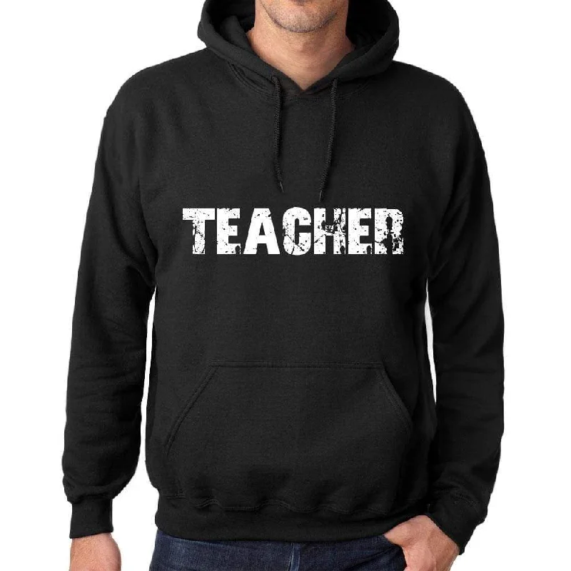 Top Pick Men's Women's Unisex Printed Graphic Cotton Hoodie Soft Heavyweight Hooded Sweatshirt Pullover Popular Words TEACHER Deep Black