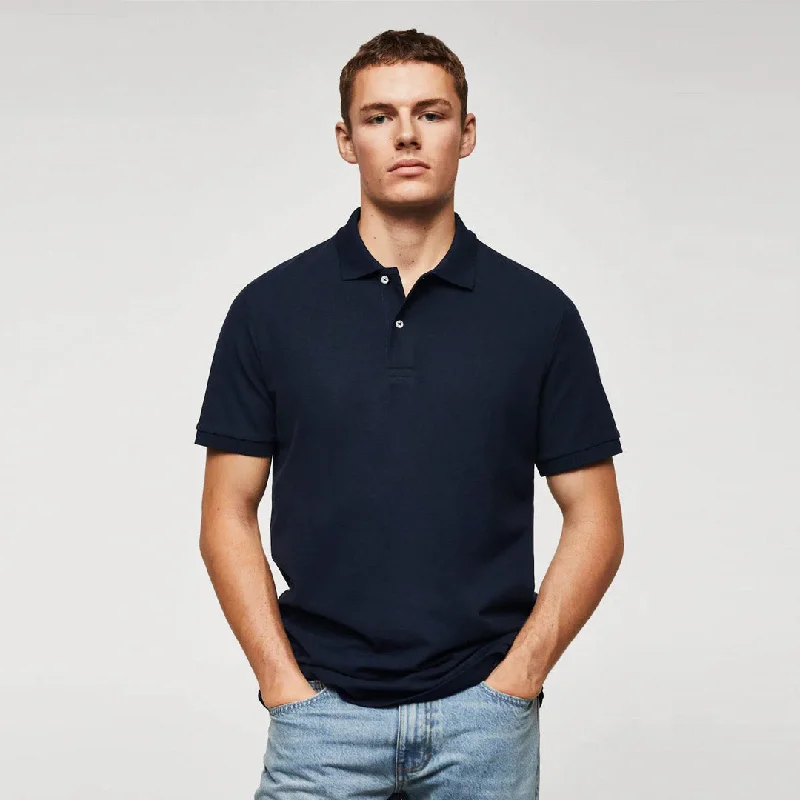Year-End Sale Men Basic Soft Cotton Navy Pique Polo Shirt