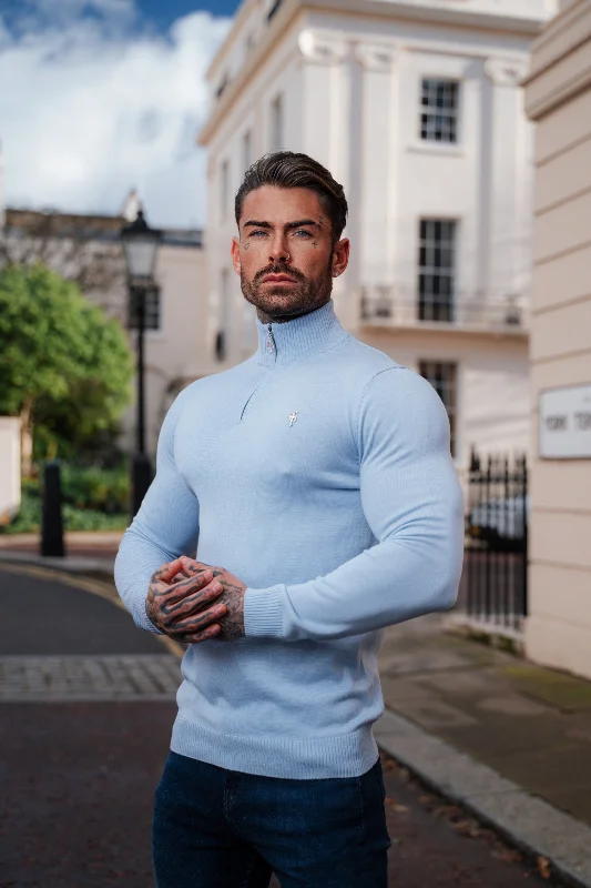 Final Sale Father Sons Light Blue Funnel Neck 1/2 Zip Knitted Jumper - FSN119
