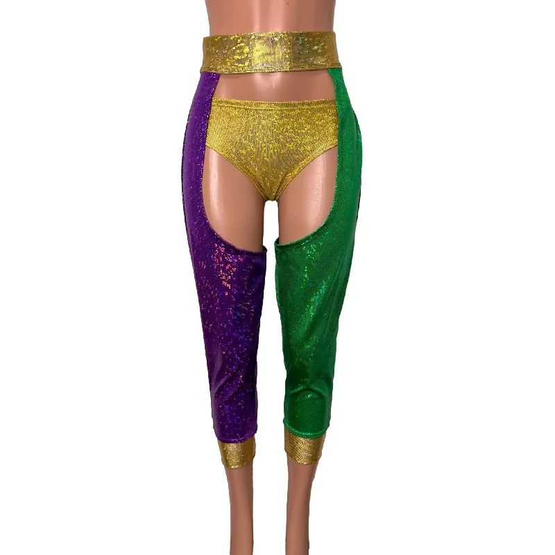 Midnight Madness Jogger Chaps in Mardi Gras Colors Holographic Spandex Unisex Women's/Men's