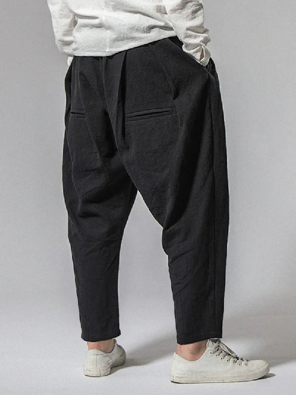 Lowest Price Mens Solid Color 100% Cotton Relaxed Fit Drawstring Black Pants