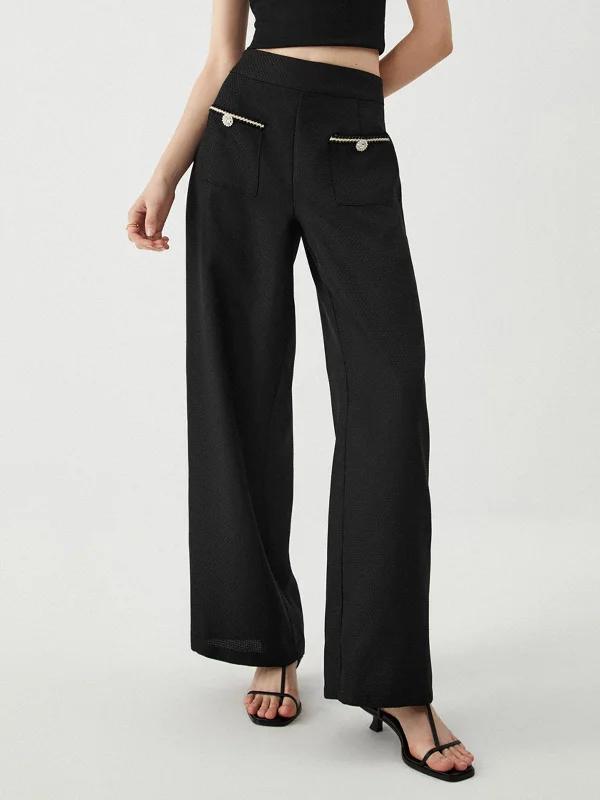 Instant Deal Contrast Trim Pocket Trendy Wide Leg Pants
