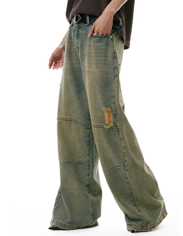 Weekend Specials to Love Minimal Distressed Wide Leg Sandblast Jeans