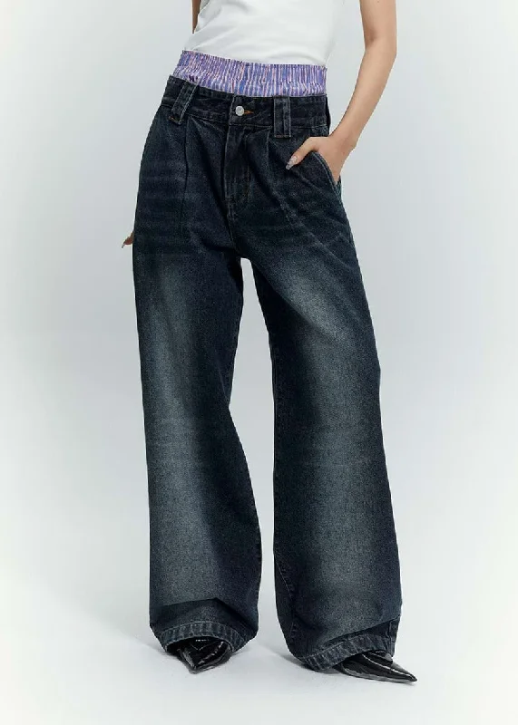 Weekend Savings Bonanza Mid-Waist Wide Leg Faded Jeans