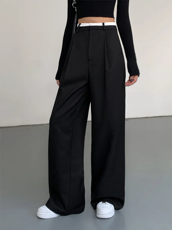Unbeatable Prices Full Length Contrast Trendy Trim Wide Leg Pants