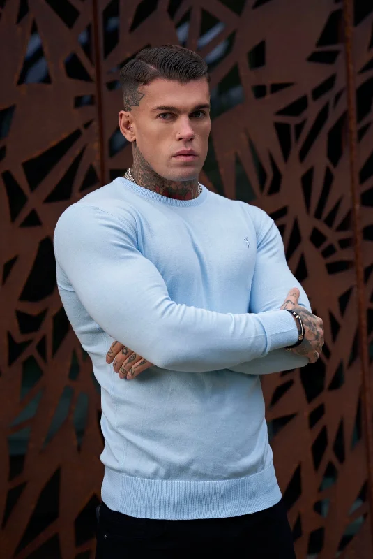 Instant Discount Father Sons Classic Sky Blue Light Weight Knitted Crew Neck with Blue Embroidery - FSN091