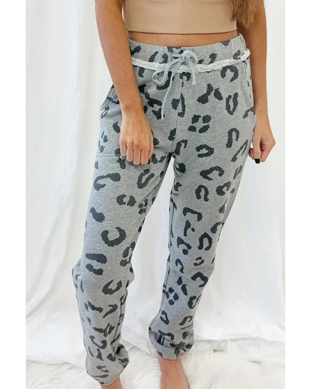 Deal of the Day Azura Exchange Leopard Print Drawstring High Waist Jogger Pants - L