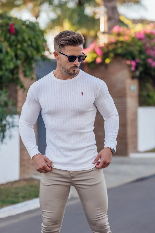 Price Cut Father Sons Classic White / Red Ribbed Knit Super Slim Crew - FSH771
