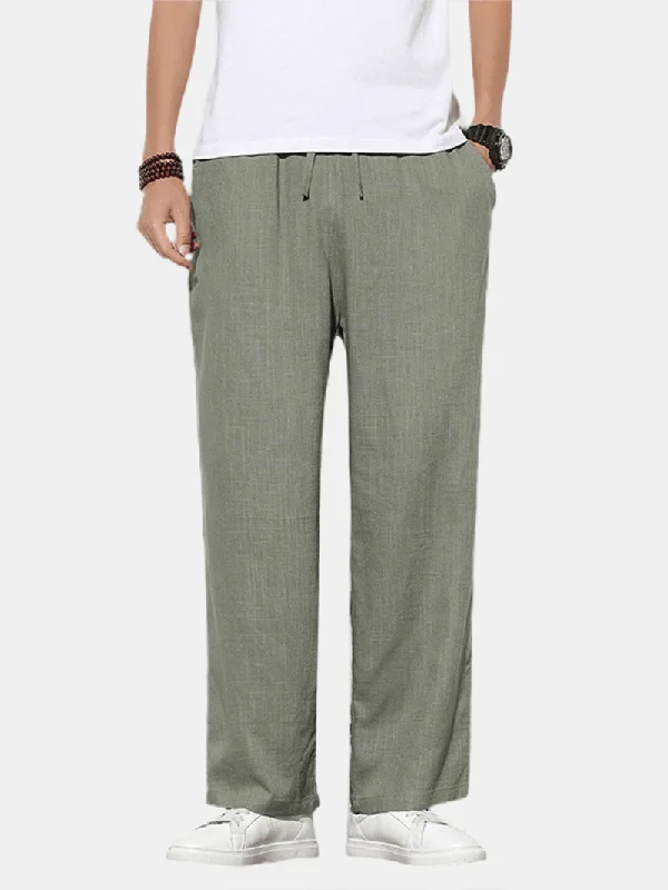 Weekend Specials to Cherish Cotton Mens Solid Color Drawstring Loose Wide Leg Pants with Pocket