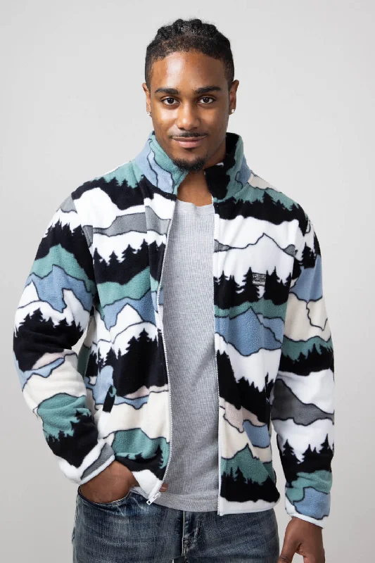 Stock Clearance Landscape Full Zip Polar Fleece for Men in Multi | FJ23 MP3694-BLKWHTMULTI Stock Clearance Landscape Full Zip Polar Fleece for Men in Multi | FJ23 MP3694-BLKWHTMULTI