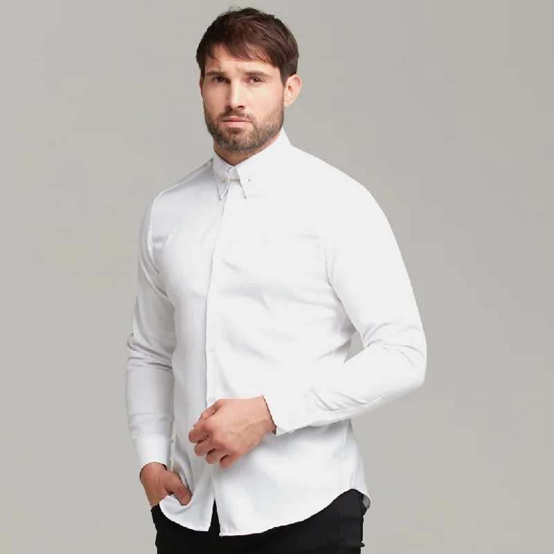 Special Discount Father Sons Classic White Regular Stretch Shirt with Gold Pin Collar and White Embroidery - FS593