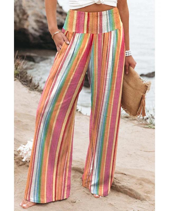 Special Discount Azura Exchange Striped Smocked High Waist Wide Leg Pants - M