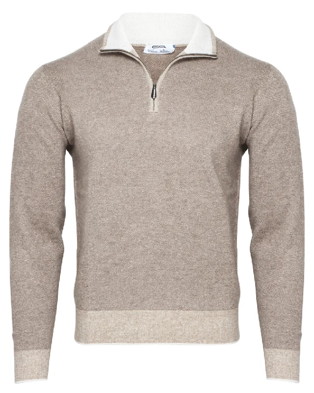Weekend Savings Fiesta Taupe Quarter Zip Sweater
