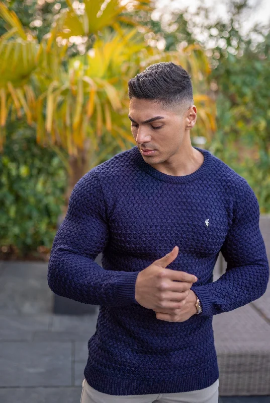 Today's Special Father Sons Navy Knitted Weave Super Slim Jumper With Metal Decal - FSJ013 Today's Special Father Sons Navy Knitted Weave Super Slim Jumper With Metal Decal - FSJ013