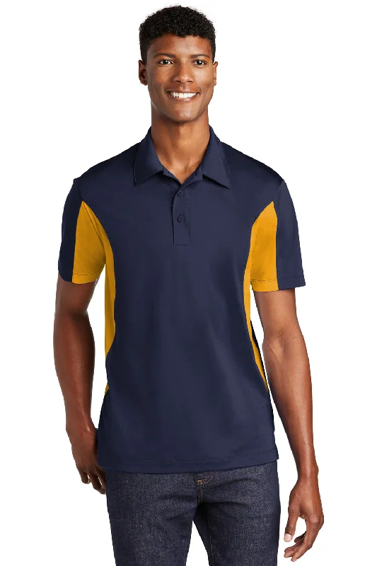Super Bargain Sport-Tek Mens Sport-Wick Moisture Wicking Short Sleeve Polo Shirt - True Navy Blue/Gold
