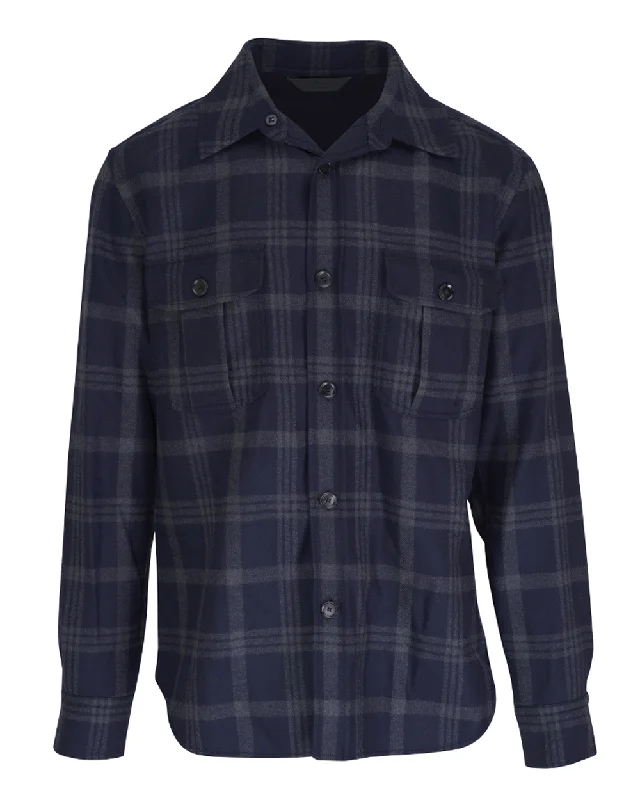 Weekend Deals to Brighten Your Day Navy Blue Plaid Overshirt