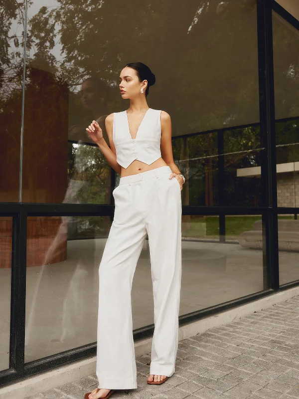 Weekend Shopping Made Better Cotton & Linen Trendy Straight Leg Pants
