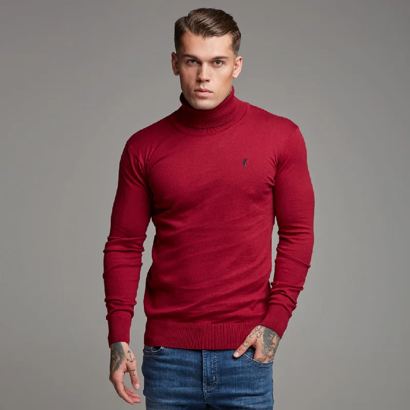 Hurry In Father Sons Classic Red Roll Neck Knitted Jumper (Charcoal Emblem) - FSH086 (LAST CHANCE)