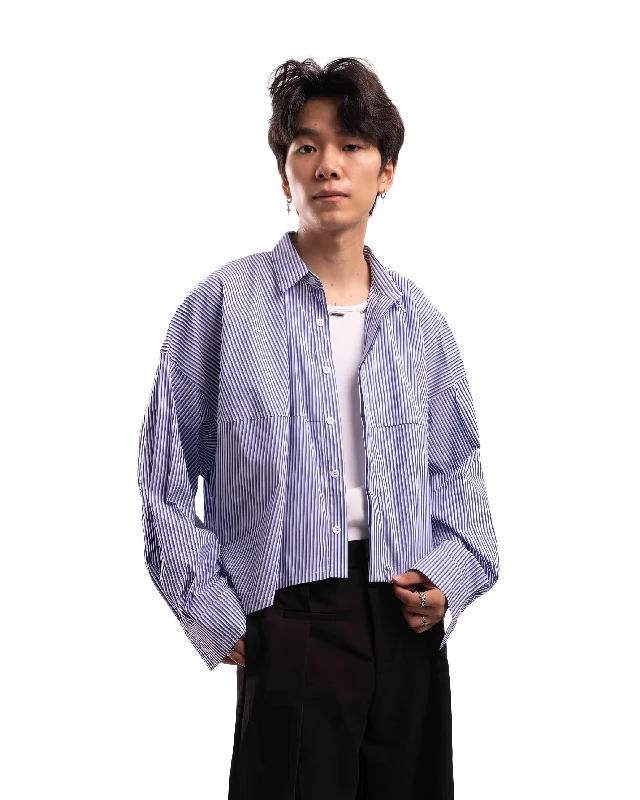 Clearance Items Striped Oversized Cropped Button-Up Shirt
