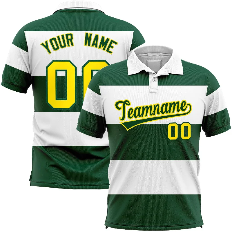 Fantastic Savings Custom White-Green Horizontal Stripe Design Performance Polo Shirt Fantastic Savings Custom White-Green Horizontal Stripe Design Performance Polo Shirt