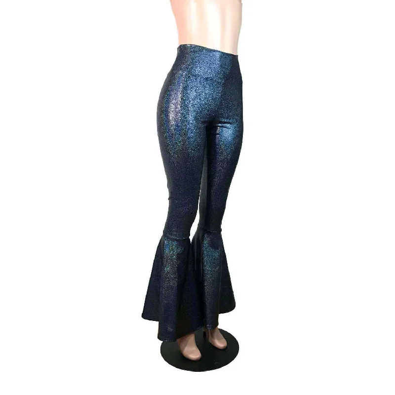 Stock Clearance High Waist Bell Bottoms - Black Holographic