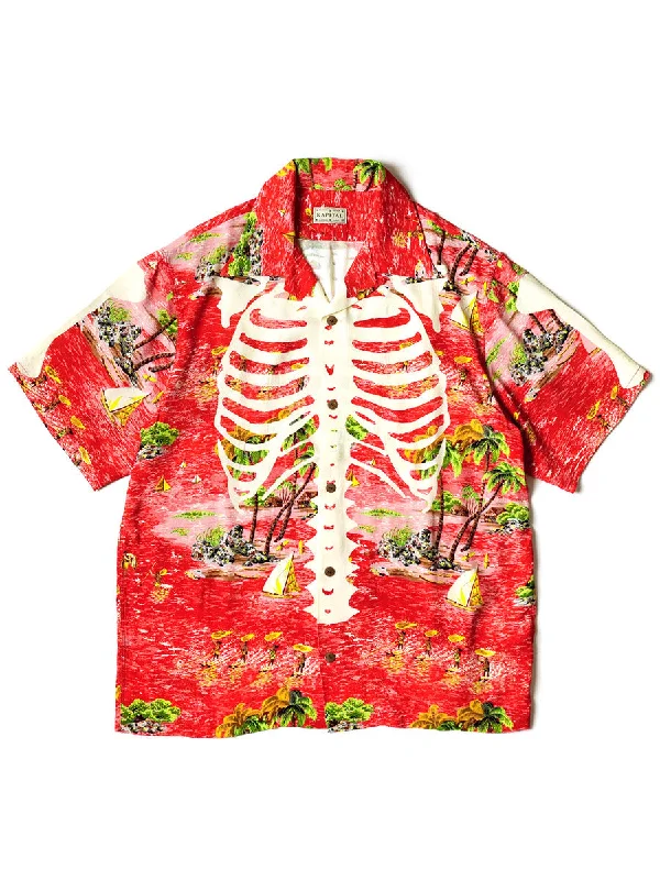 Steals and Deals Kapital Rayon KAMEKAMEHA BONE Aloha Shirt - Red