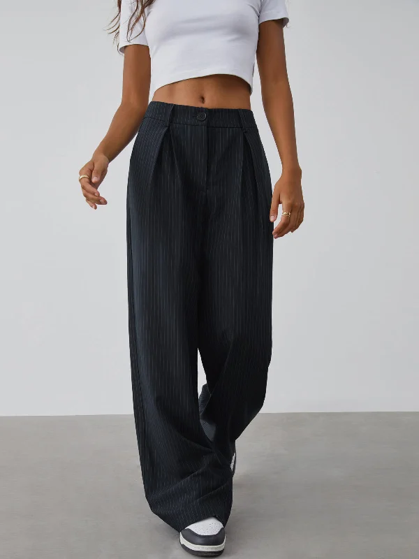 Celebrate the Weekend with Discounts Shock Value Pinstripe Trendy Wide Leg Dress Pants