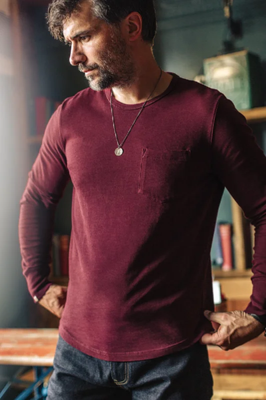 Deal of the Week &SONS Boxer Pocket Long Sleeve T-Shirt Maroon