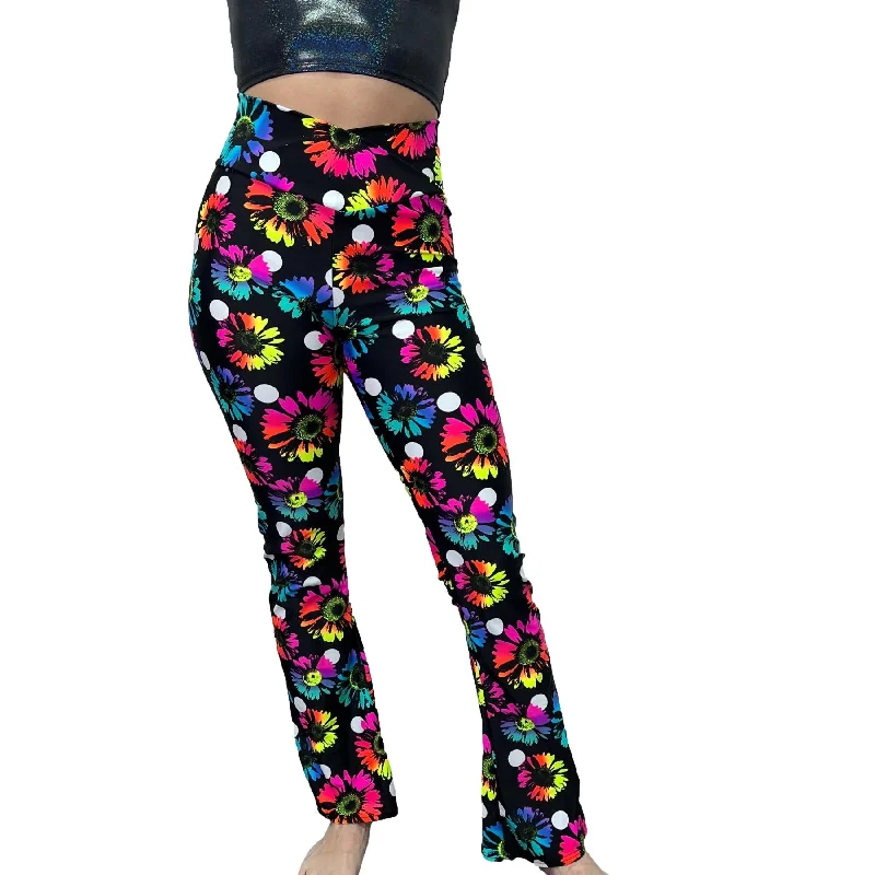 Super Discount Crossover V-Waist Bootcut Flare Pants - Polka Dot Electric Daisy Print