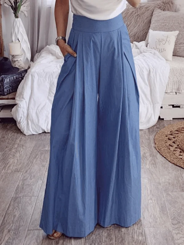 Crazy Deal Women High Waist Trousers Casual Loose Wide Leg Pants with Pockets