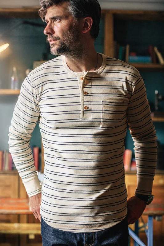 Year-End Deals &SONS Clipper Striped Henley Shirt Raw/Navy