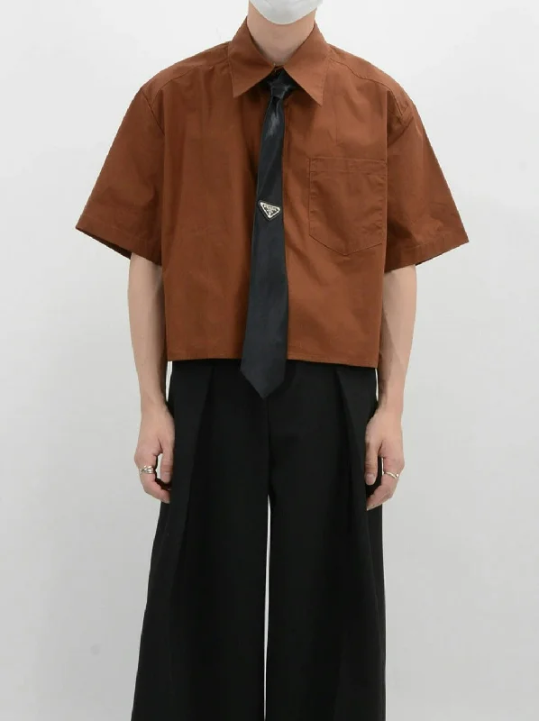 Season Finale Sale Oversized Short Sleeve Mid-Crop Shirt with Chest Pocket Detail