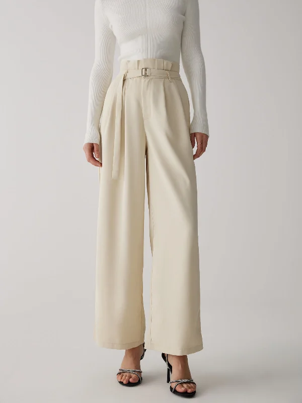 Weekend Discounts to Grab Wide-Leg Long Graceful Pants With Belt