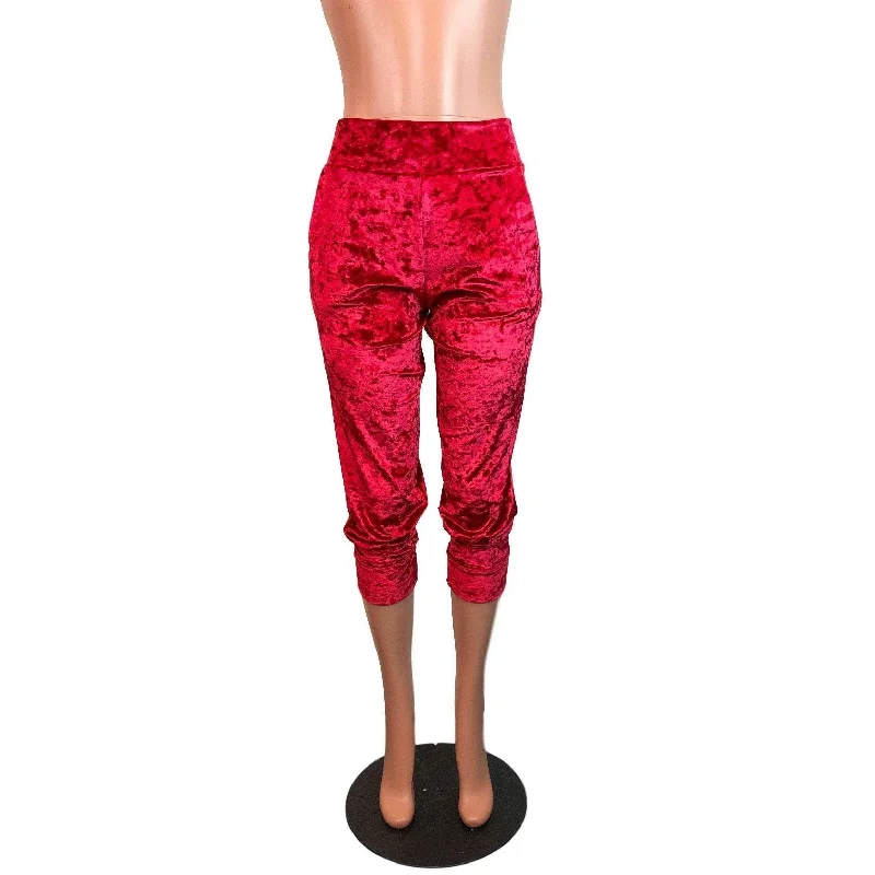 Unbeatable Deal Red Crushed Velvet Joggers w/ Pockets Women's