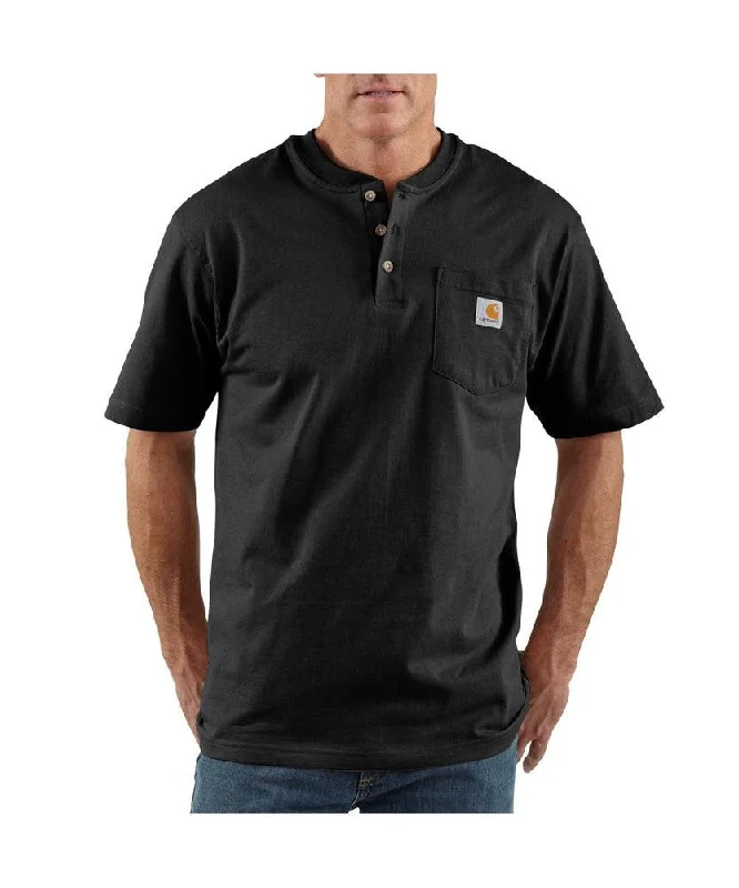 Super Bargain K84 - Loose fit heavyweight short-sleeve pocket henley t-shirt - Black Super Bargain K84 - Loose fit heavyweight short-sleeve pocket henley t-shirt - Black
