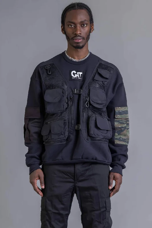 Early Bird Discount GUYS BLK HVY 拼布圆领上衣