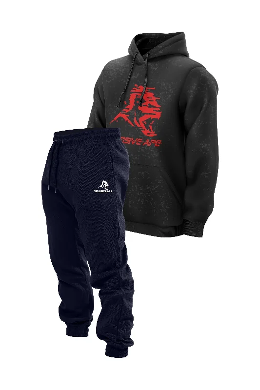 Special Price XAPE Glitch Acid Wash Hoodie & Supreme Joggers Combo - Black/Navy