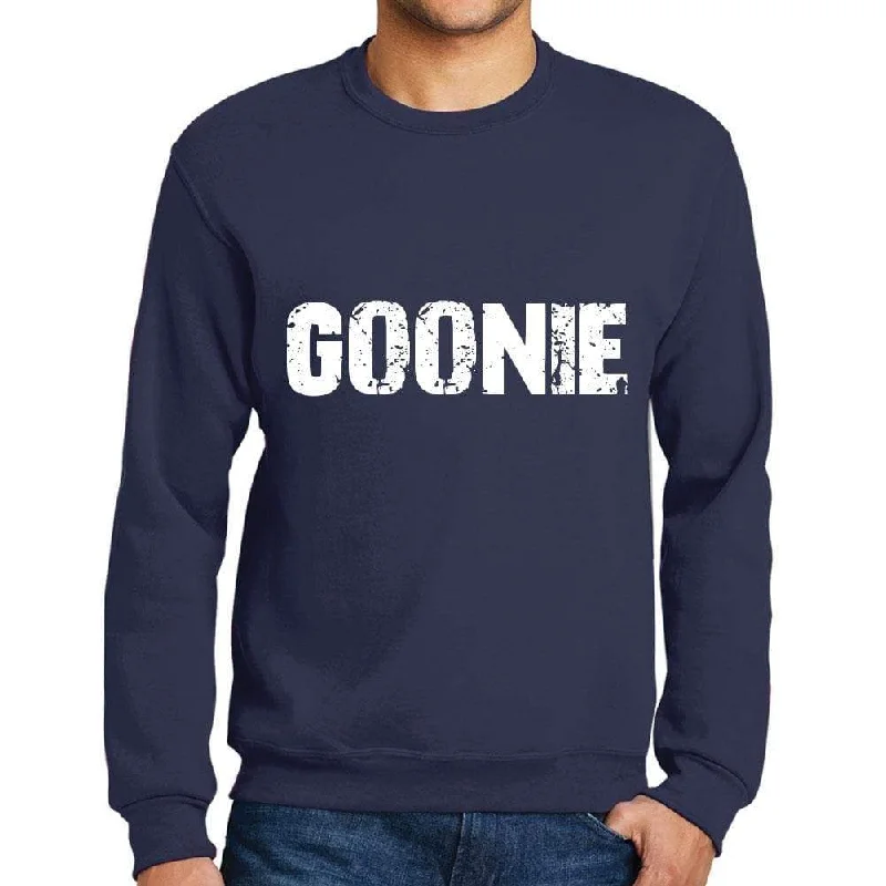 Discount Extravaganza Men's Printed Graphic Sweatshirt Popular Words GOONIE French Navy Discount Extravaganza Men's Printed Graphic Sweatshirt Popular Words GOONIE French Navy
