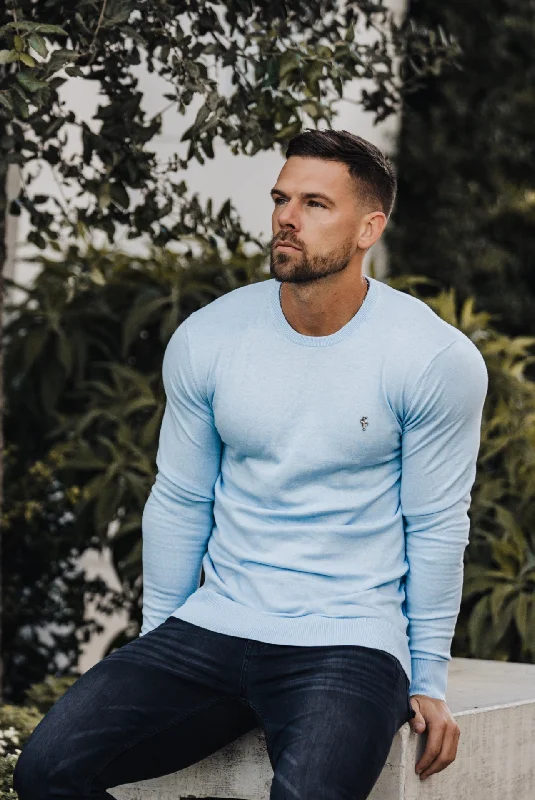 Limited Availability Father Sons Classic Sky Blue Light Weight Knitted Crew Neck with Metal Decal - FSN092