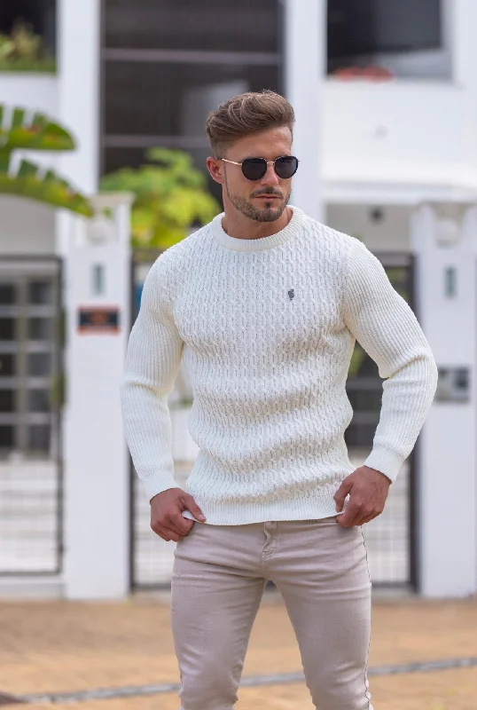 TIME-Limited Offer Father Sons Cream Knitted Braided Super Slim Jumper With Metal Decal - FSJ028