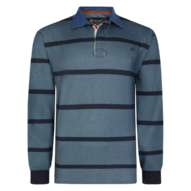 Discount Mania KAM Men's KBS 5483 Long Sleeve Stripe Rugby Polo with Denim Collar in 2 Colours, 2XL to 8XL Discount Mania KAM Men's KBS 5483 Long Sleeve Stripe Rugby Polo with Denim Collar in 2 Colours, 2XL to 8XL