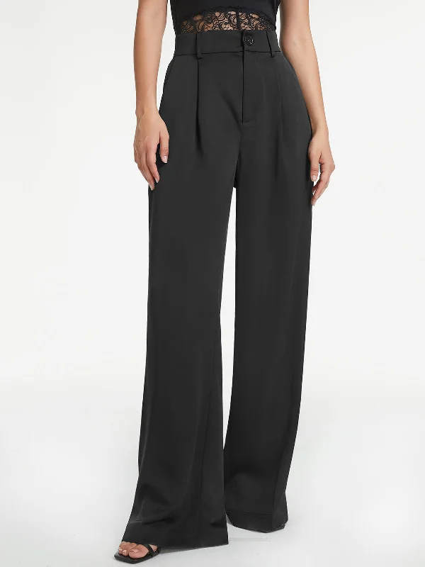 Stock Up High Waisted Pleat Trendy Front Wide Leg Trousers