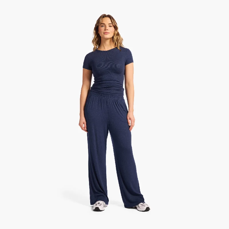 Major Deal Slinky Rib Wide Leg Pant | Navy