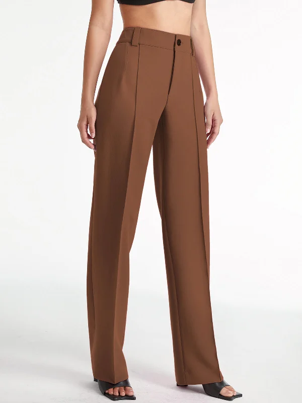 Weekend Savings Bonanza High Waisted Pleat Front Modern Solid Colored Straight Leg Trousers