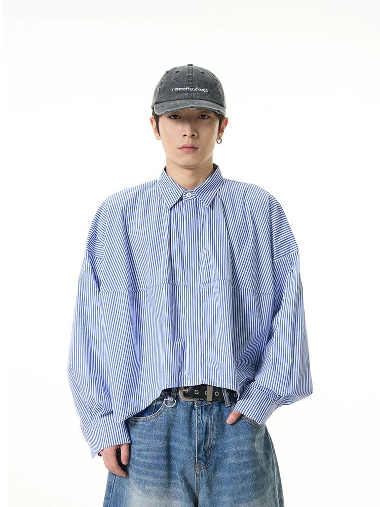 Lowest Price Oversized Striped Drop-Shoulder Cropped Button-Up Shirt