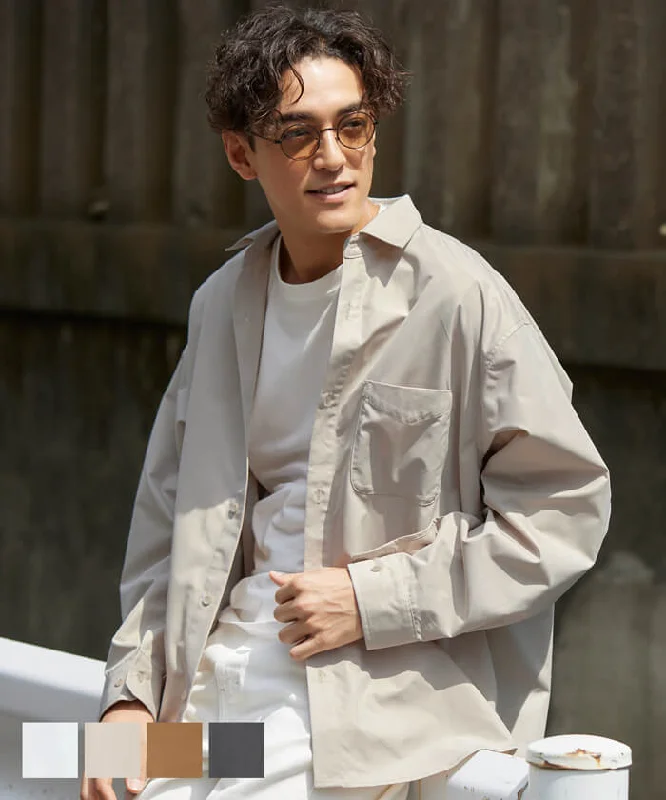 Customer Appreciation Sale セール★2490円→990円 シャツ メンズ 羽織り ハリ感 開襟 フロントボタン 胸ポケット レギュラーカラー ベーシック ミディアム丈 無地 長袖 メール便不可 24aw coca コカ