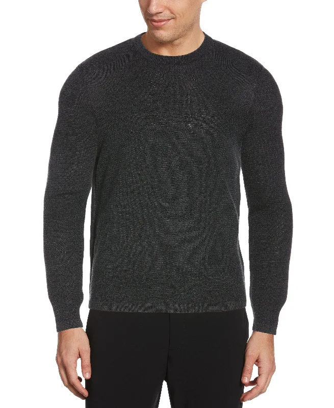 Weekend Steals Await Textured Merino Wool Blend Crew Neck Sweater